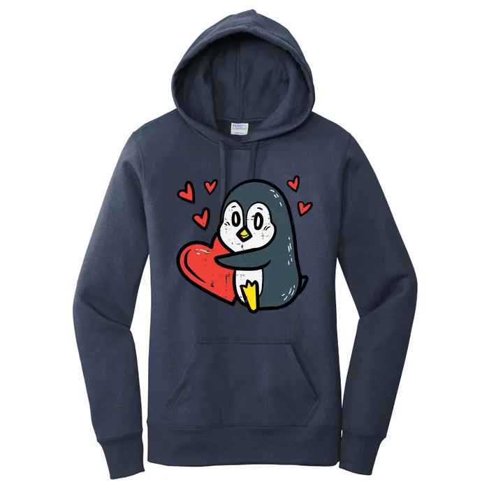 Valentines Day Penguin Heart Great Gift Women's Pullover Hoodie