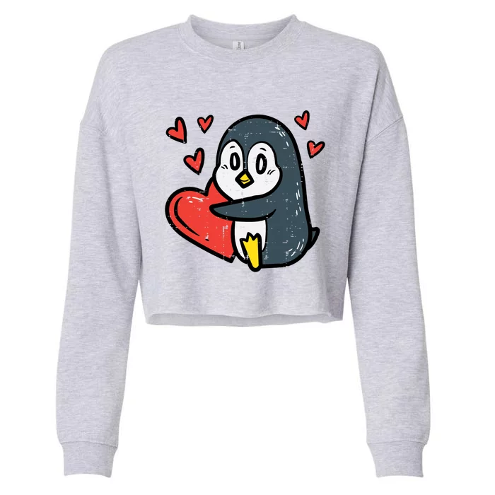 Valentines Day Penguin Heart Great Gift Cropped Pullover Crew