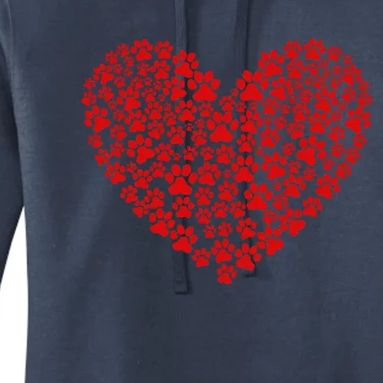 Valentines Day Paw Heart Prints Dog Cat Lovers Red Love Pet Women's Pullover Hoodie