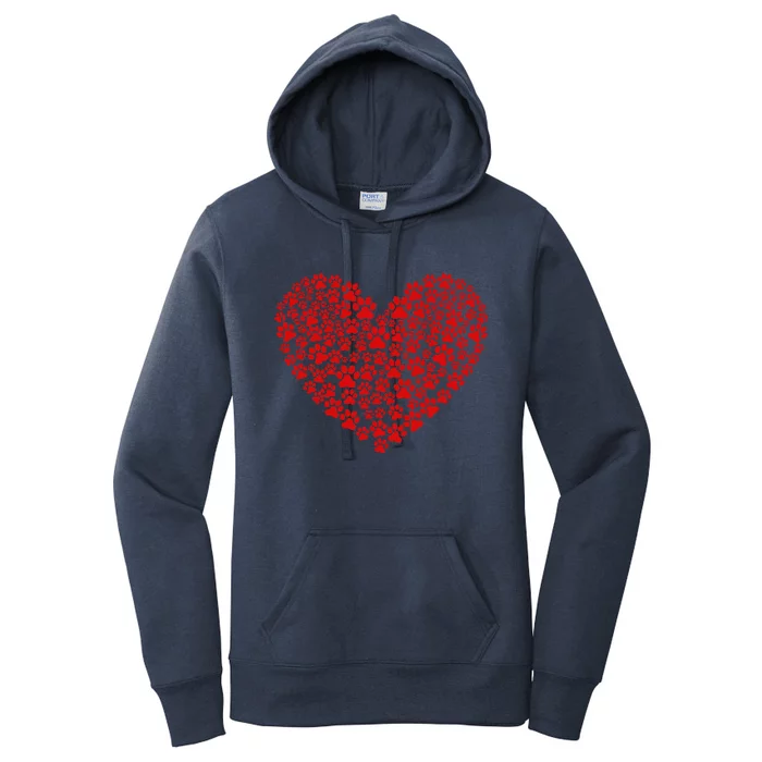 Valentines Day Paw Heart Prints Dog Cat Lovers Red Love Pet Women's Pullover Hoodie