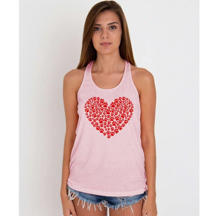 Valentines Day Paw Heart Prints Dog Cat Lovers Red Love Pet Women's Knotted Racerback Tank