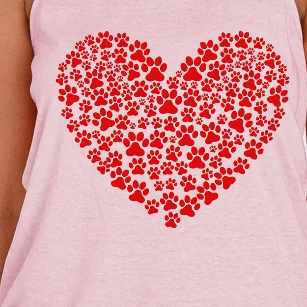 Valentines Day Paw Heart Prints Dog Cat Lovers Red Love Pet Women's Knotted Racerback Tank