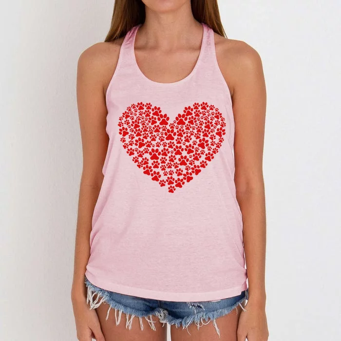 Valentines Day Paw Heart Prints Dog Cat Lovers Red Love Pet Women's Knotted Racerback Tank