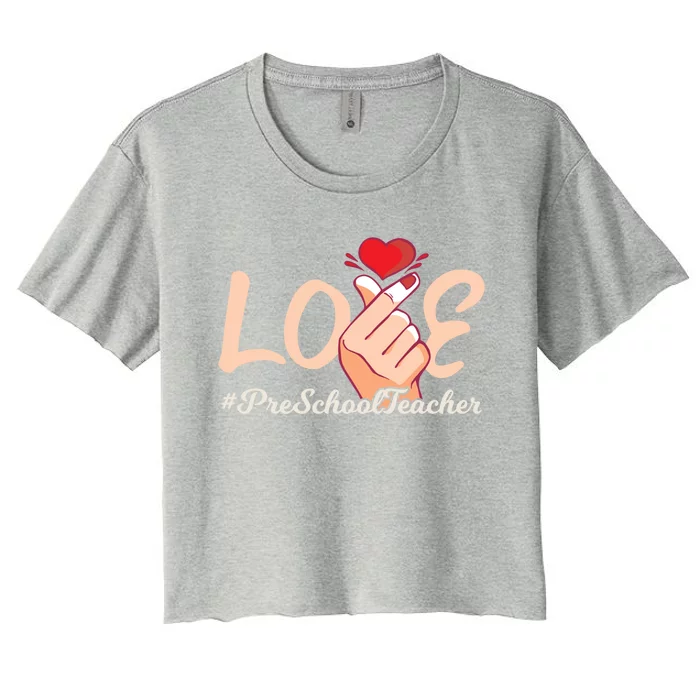 Valentines Day Preschool Teacher Cute Korean Finger Heart Gift Women's Crop Top Tee