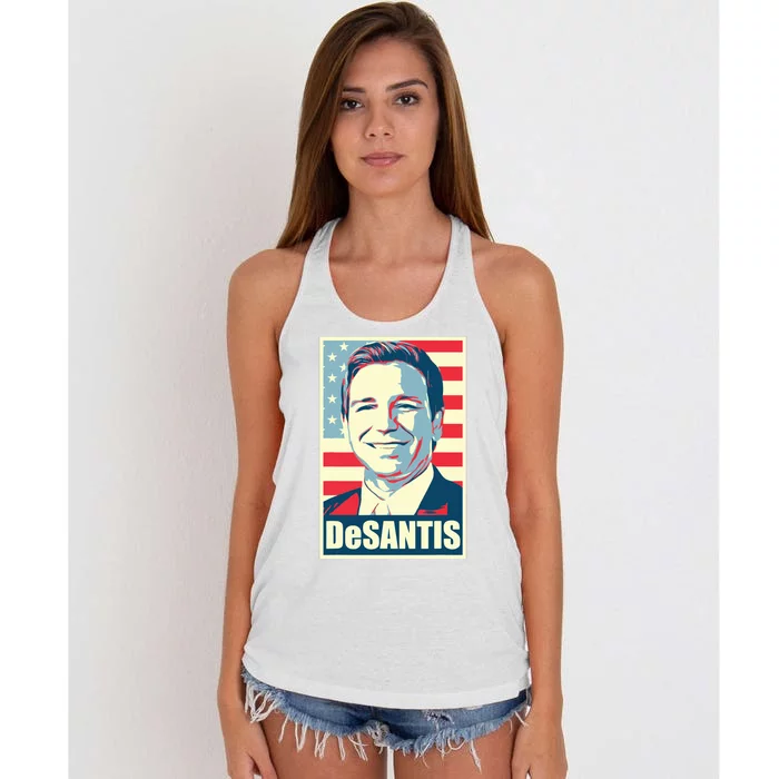 Vintage DeSantis Poster Republican President Florida 2024 Women's Knotted Racerback Tank