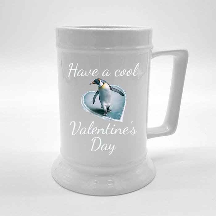 Valentine's Day Penguin Skating On Ice Gift Front & Back Beer Stein