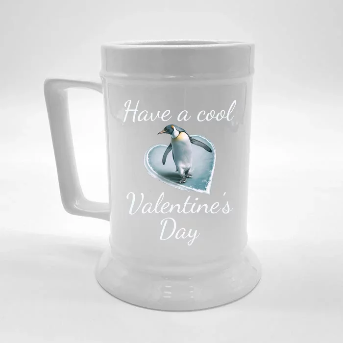 Valentine's Day Penguin Skating On Ice Gift Front & Back Beer Stein