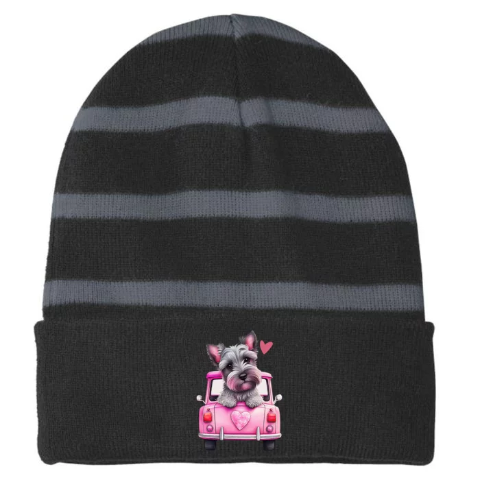 Valentines Day Puppy Cute Gift Striped Beanie with Solid Band