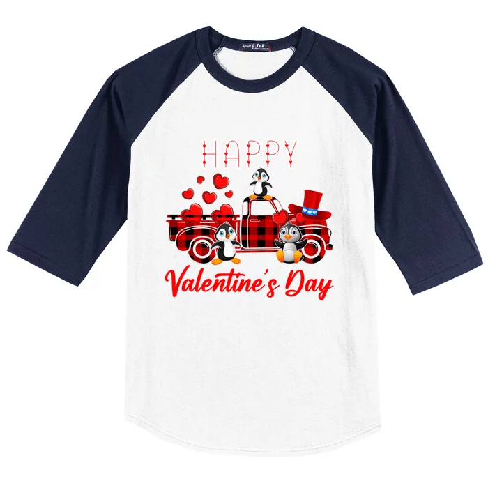 Valentine's Day Pickup Truck Carrying Hearts And Penguins Gift Baseball Sleeve Shirt