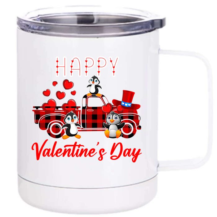 Valentine's Day Pickup Truck Carrying Hearts And Penguins Gift Front & Back 12oz Stainless Steel Tumbler Cup