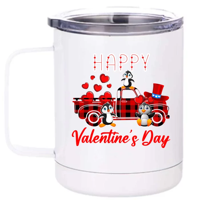 Valentine's Day Pickup Truck Carrying Hearts And Penguins Gift Front & Back 12oz Stainless Steel Tumbler Cup