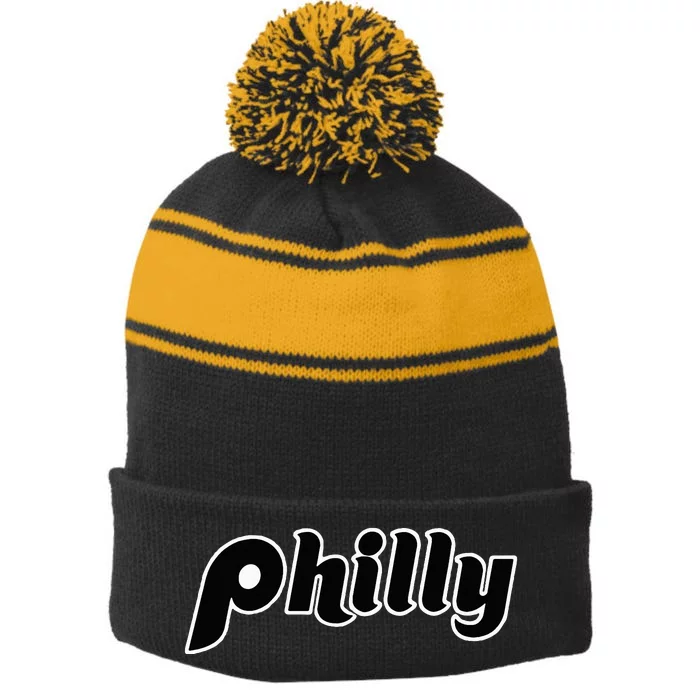 Vintage Distressed Philly Philly Philadelphia Stripe Pom Pom Beanie