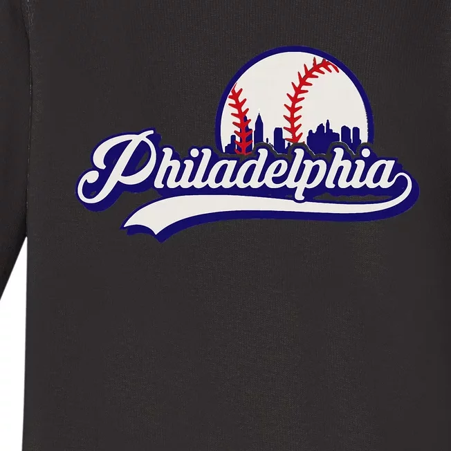 Vintage Distressed Philly Baseball Lovers Philly Cityscape Baby Long Sleeve Bodysuit