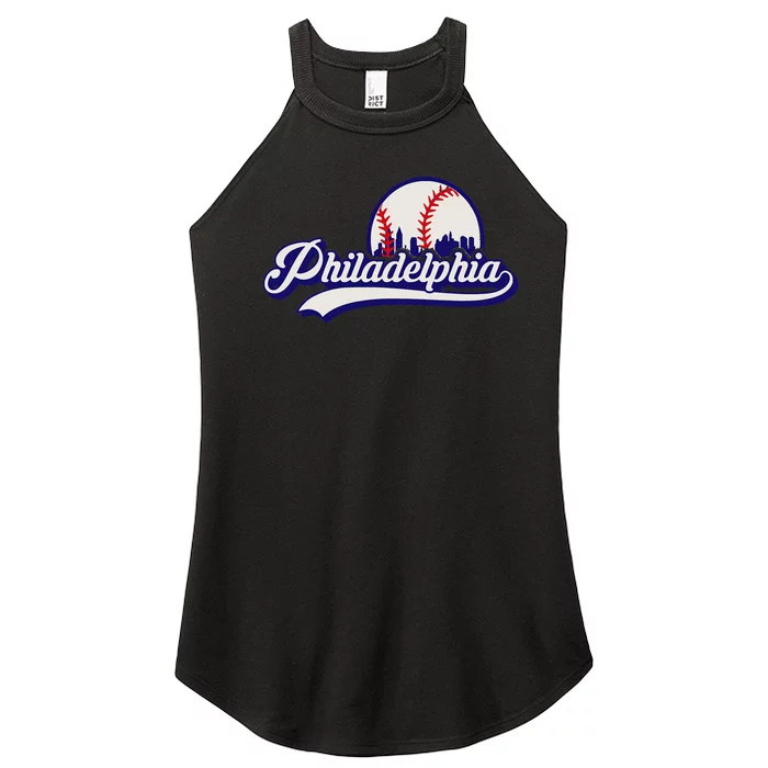 Vintage Distressed Philly Baseball Lovers Philly Cityscape Women’s Perfect Tri Rocker Tank