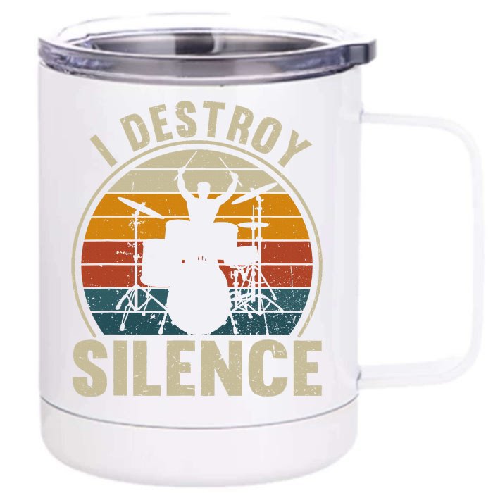 Vintage Drums Player I Destroy Silence Drummer Front & Back 12oz Stainless Steel Tumbler Cup