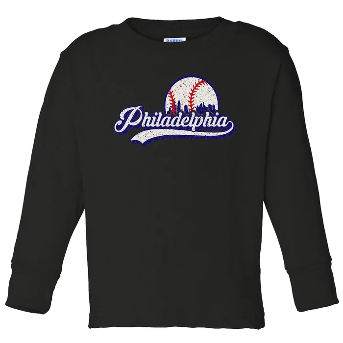 Vintage Distressed Philadelphia Baseball Lovers Toddler Long Sleeve Shirt