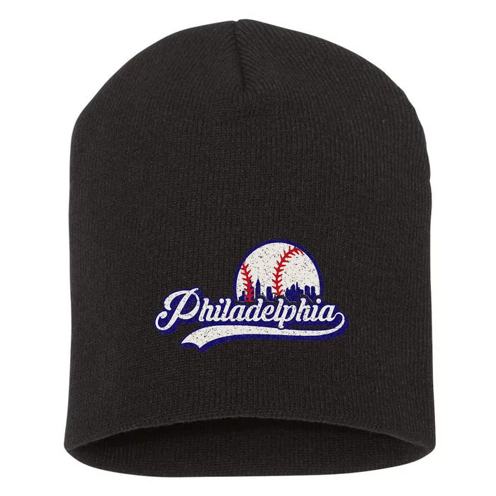 Vintage Distressed Philadelphia Baseball Lovers Short Acrylic Beanie