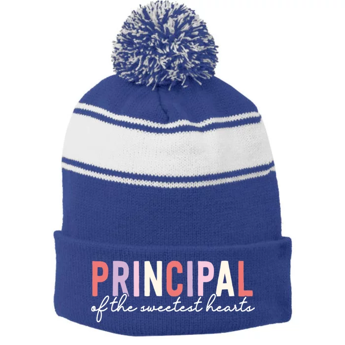 Valentines Day Principal Of The Sweetest Hearts School Funny Gift Stripe Pom Pom Beanie