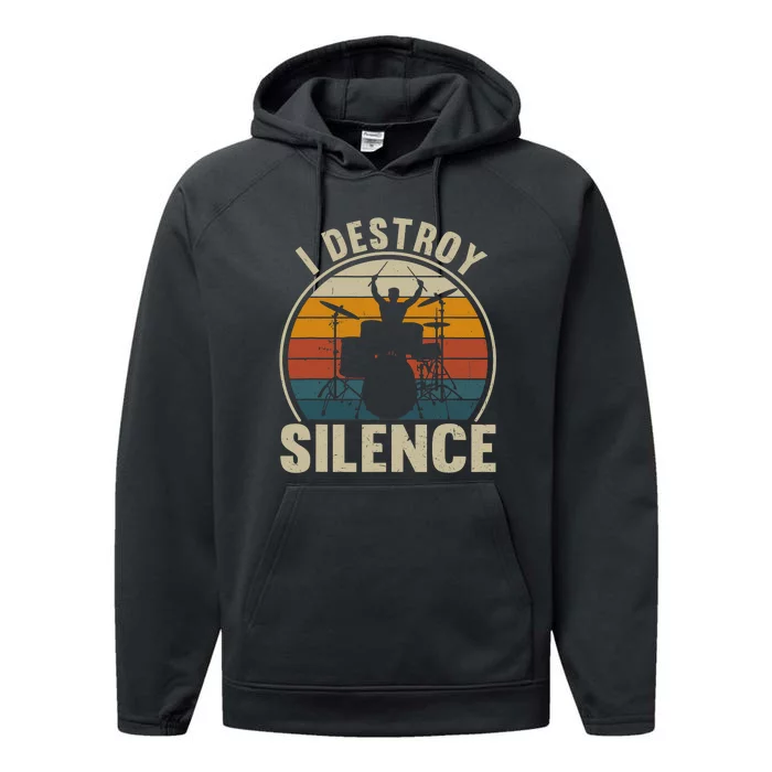 Vintage Drums Player I Destroy Silence Drummer Performance Fleece Hoodie