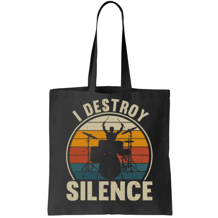 Vintage Drums Player I Destroy Silence Drummer Tote Bag