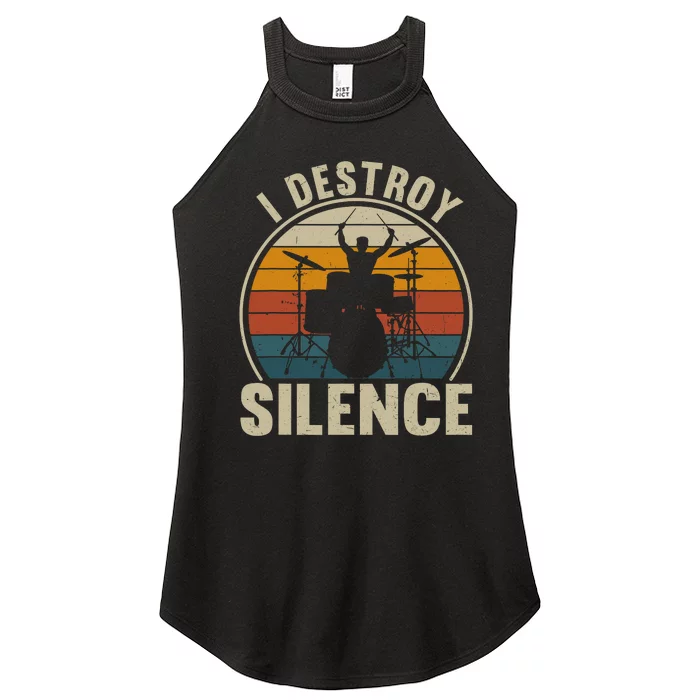 Vintage Drums Player I Destroy Silence Drummer Women’s Perfect Tri Rocker Tank