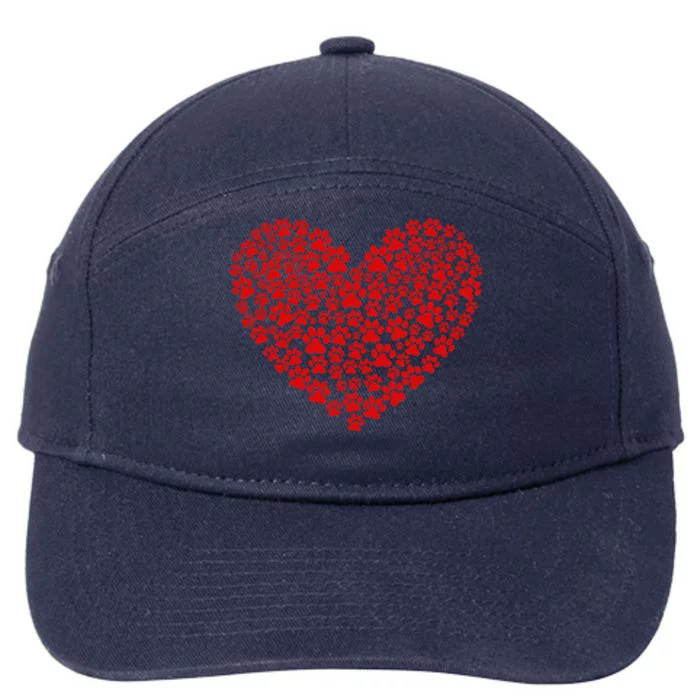 Valentine's Day Paw Heart Prints Dog Cat Lovers Red Love Pet 7-Panel Snapback Hat