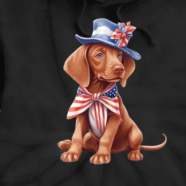 Vizsla Dog Puppy USA Flag American Patriotic Dogs 4th Of July Tie Dye Hoodie