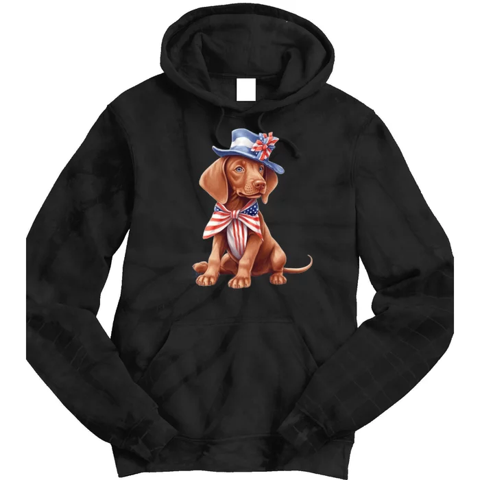 Vizsla Dog Puppy USA Flag American Patriotic Dogs 4th Of July Tie Dye Hoodie