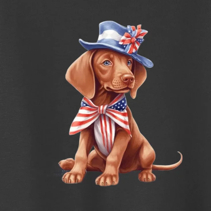 Vizsla Dog Puppy USA Flag American Patriotic Dogs 4th Of July Toddler T-Shirt