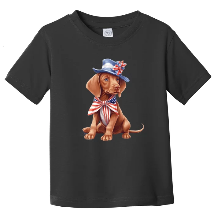 Vizsla Dog Puppy USA Flag American Patriotic Dogs 4th Of July Toddler T-Shirt