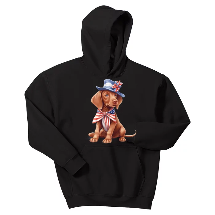 Vizsla Dog Puppy USA Flag American Patriotic Dogs 4th Of July Kids Hoodie