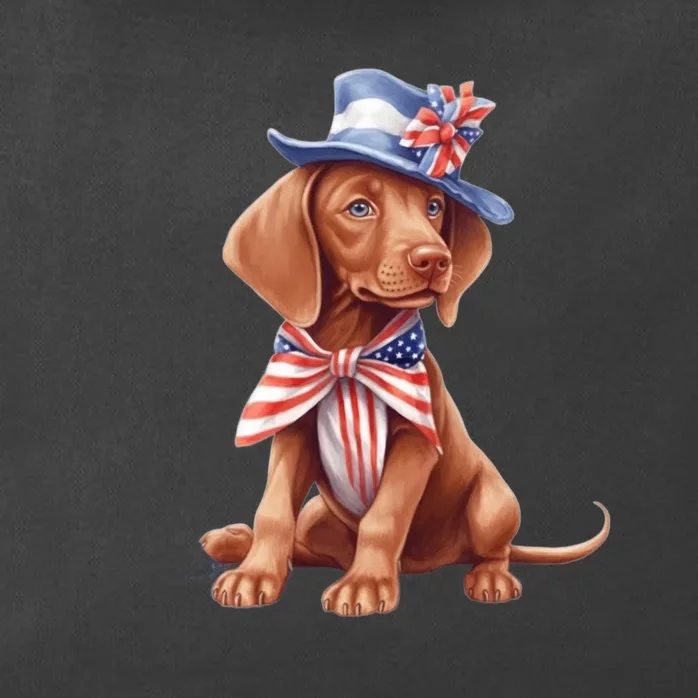 Vizsla Dog Puppy USA Flag American Patriotic Dogs 4th Of July Zip Tote Bag