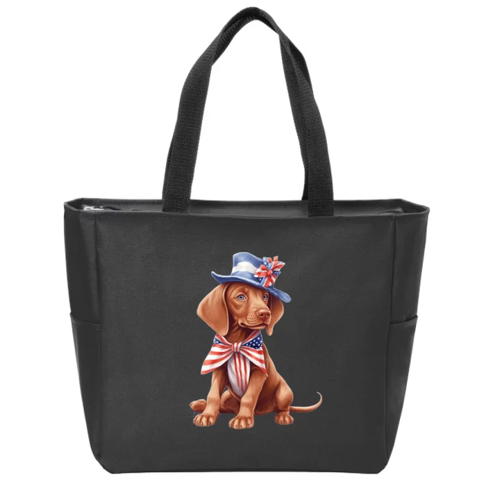 Vizsla Dog Puppy USA Flag American Patriotic Dogs 4th Of July Zip Tote Bag