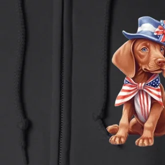 Vizsla Dog Puppy USA Flag American Patriotic Dogs 4th Of July Full Zip Hoodie