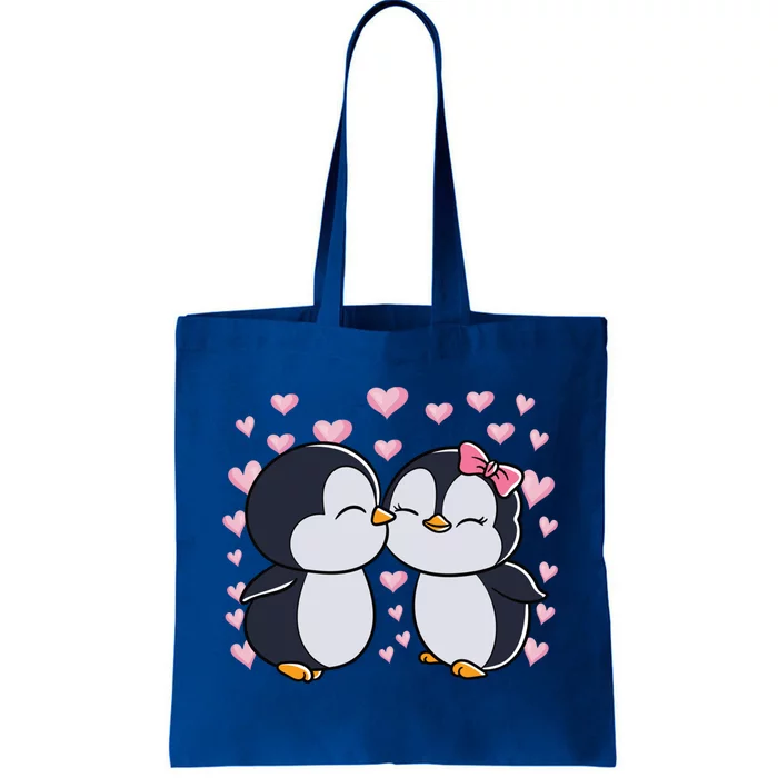 Valentines Day Penguin Couple Penguins Hearts Valentines Day Gift Tote Bag