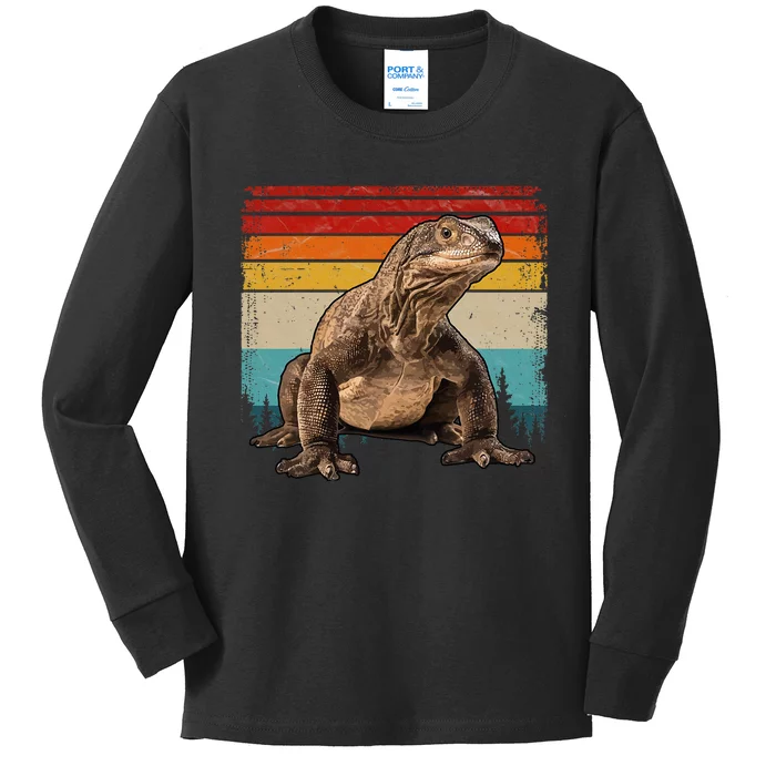 Vintage Distressed Retro Style Cool Komodo Dragon Kids Long Sleeve Shirt