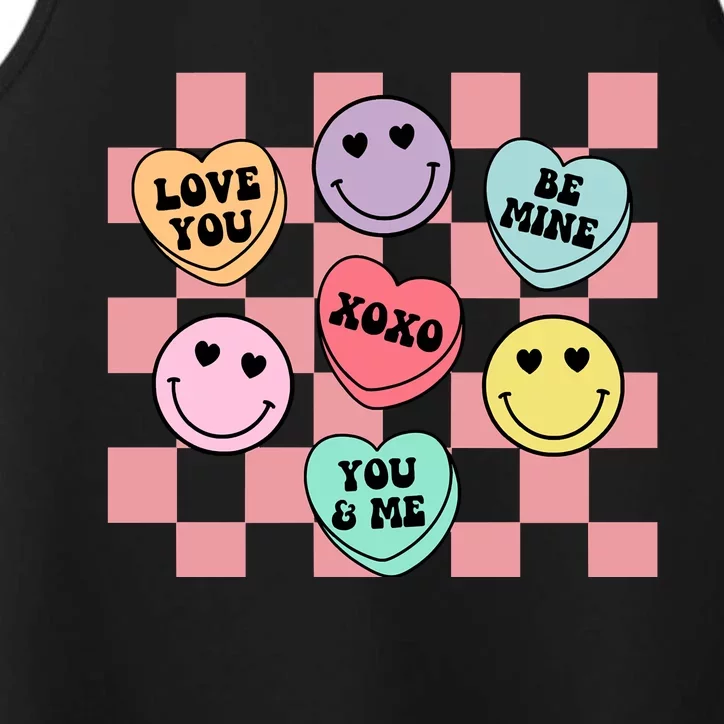 Valentines Day Retro Groovy Conversation Heart Candy Performance Tank