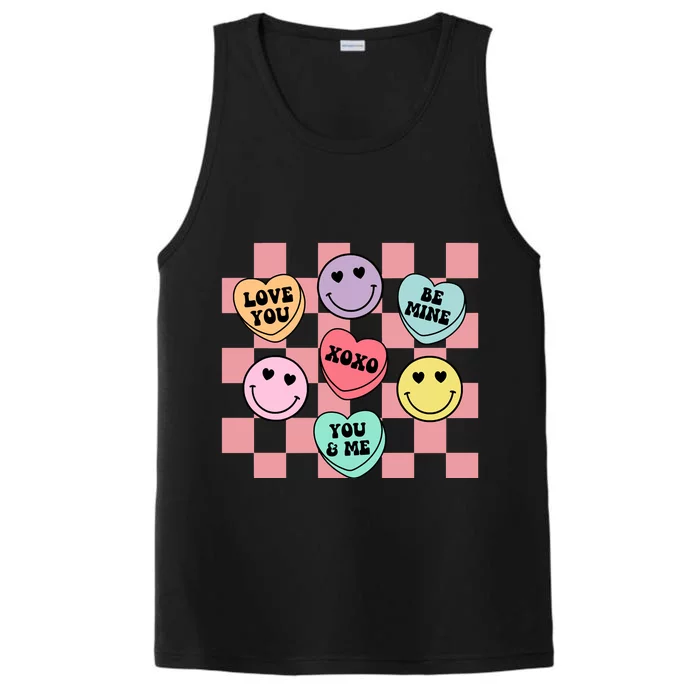 Valentines Day Retro Groovy Conversation Heart Candy Performance Tank