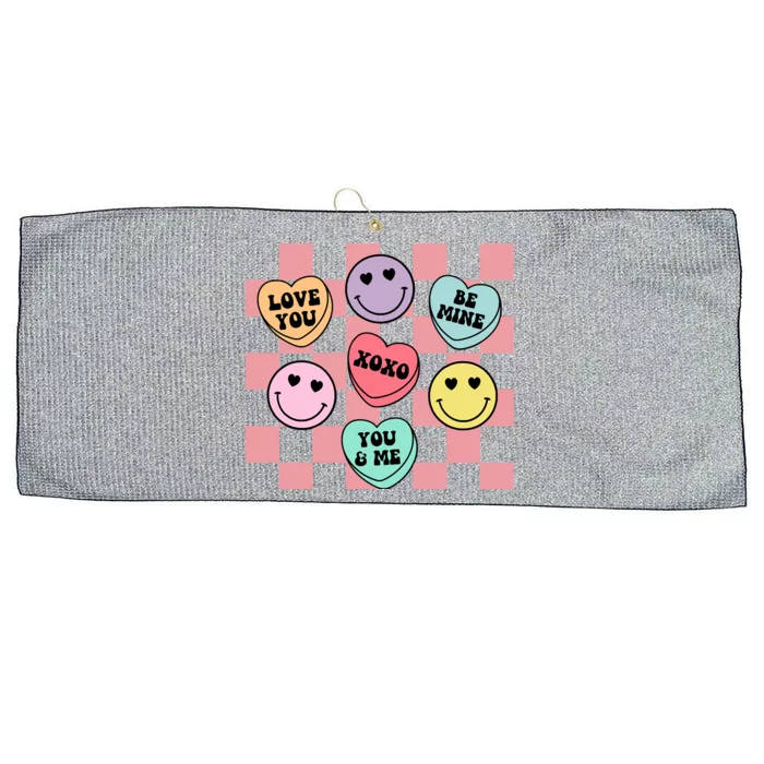 Valentines Day Retro Groovy Conversation Heart Candy Large Microfiber Waffle Golf Towel