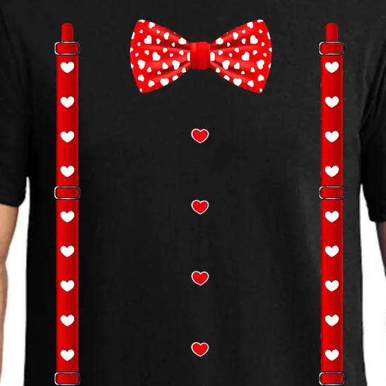 Valentines Day Red Hearts Bow Tie Suspenders Costume Pajama Set