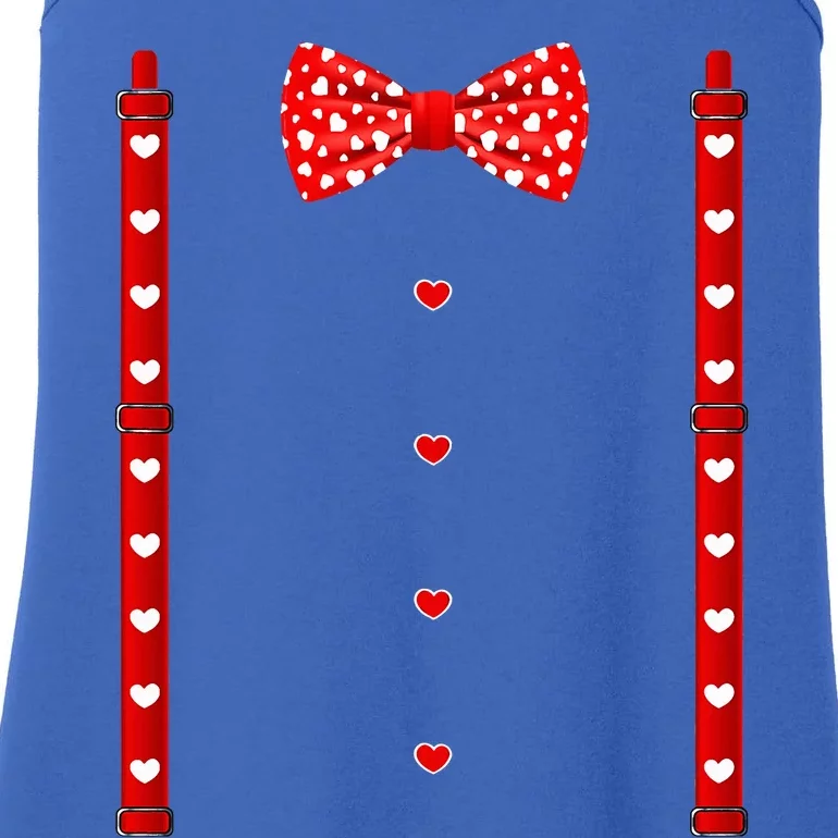 Valentines Day Red Hearts Bow Tie Suspenders Costume Ladies Essential Tank