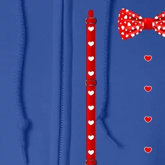 Valentines Day Red Hearts Bow Tie Suspenders Costume Full Zip Hoodie