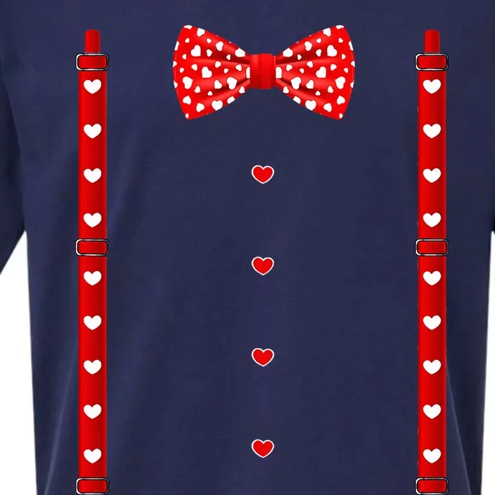 Valentines Day Red Hearts Bow Tie Suspenders Costume Sueded Cloud Jersey T-Shirt