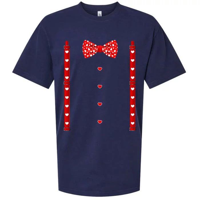 Valentines Day Red Hearts Bow Tie Suspenders Costume Sueded Cloud Jersey T-Shirt