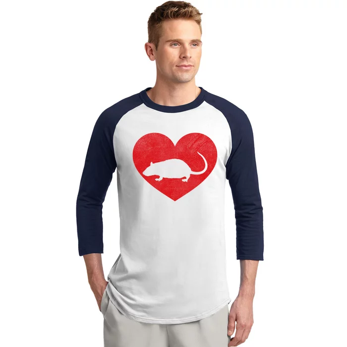 Valentines Day Red Heart Rat Funny Gift Baseball Sleeve Shirt