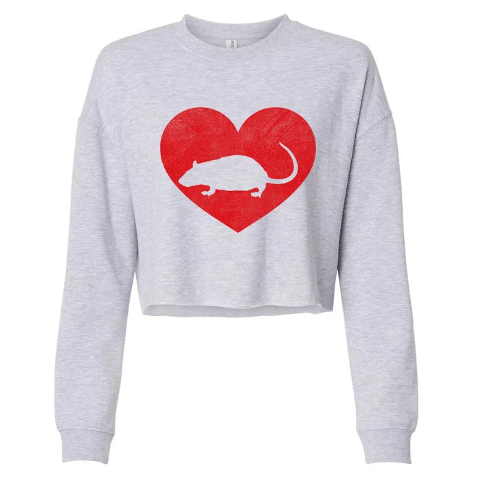 Valentines Day Red Heart Rat Funny Gift Cropped Pullover Crew