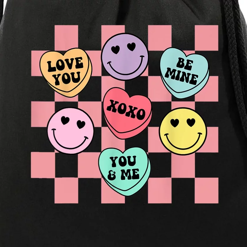 Valentines Day Retro Groovy Conversation Heart Candy Drawstring Bag