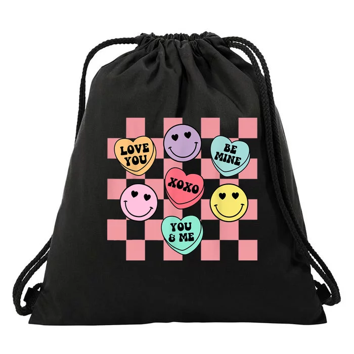 Valentines Day Retro Groovy Conversation Heart Candy Drawstring Bag