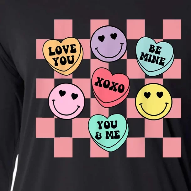 Valentines Day Retro Groovy Conversation Heart Candy Cooling Performance Long Sleeve Crew