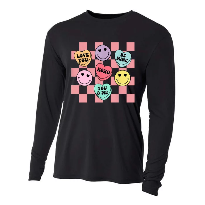 Valentines Day Retro Groovy Conversation Heart Candy Cooling Performance Long Sleeve Crew